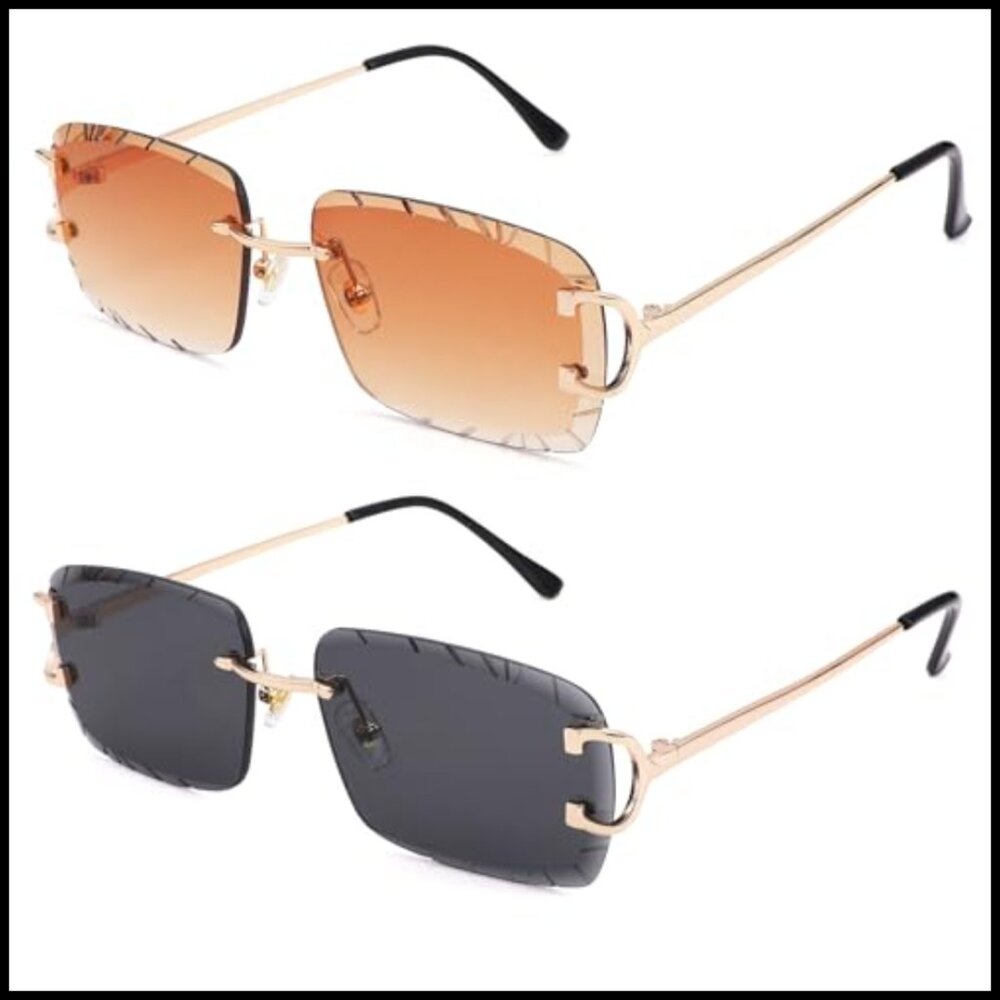 Rimless Rectangle Sunglasses Frameless Square Tre… - image 3